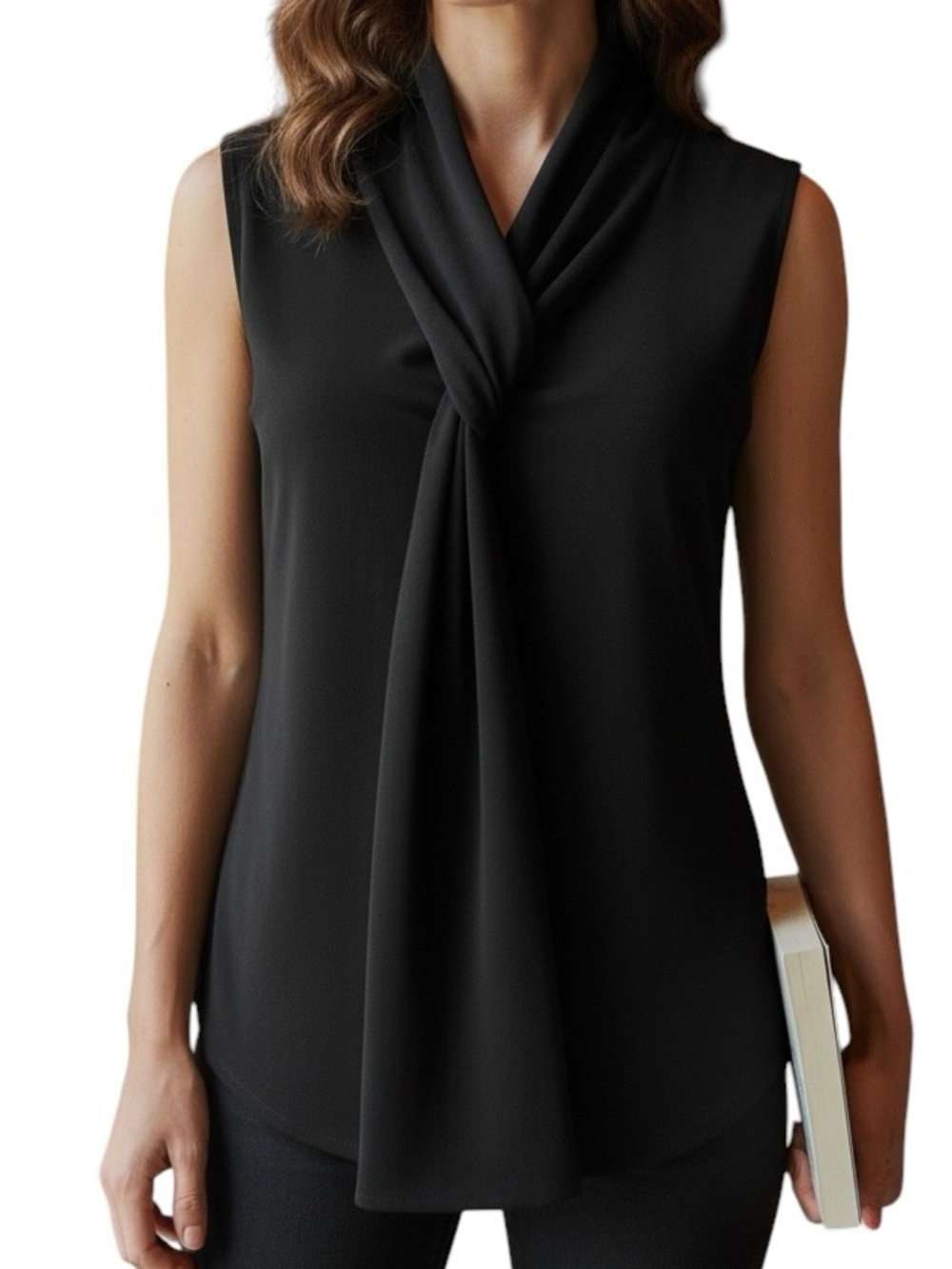 JM Fleurette Elegant Black Tie-Neck Sleeveless Camisole Top Size Large